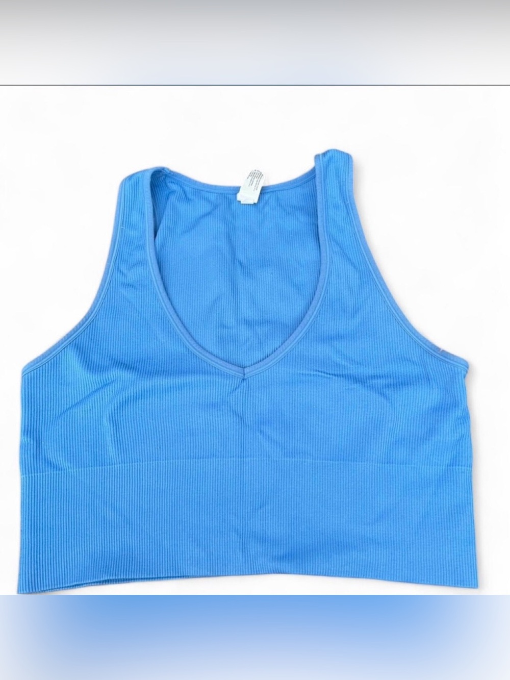 Blue Ribbed V-Neck Tank Crop Top - Women